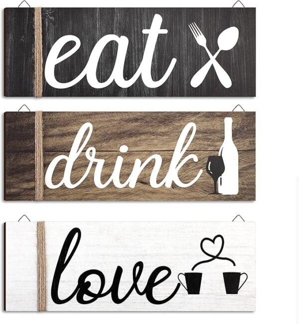 jetec 3 Pcs Farmhouse Kitchen Wall Decor Eat Sign Rustic Wooden Kitchen